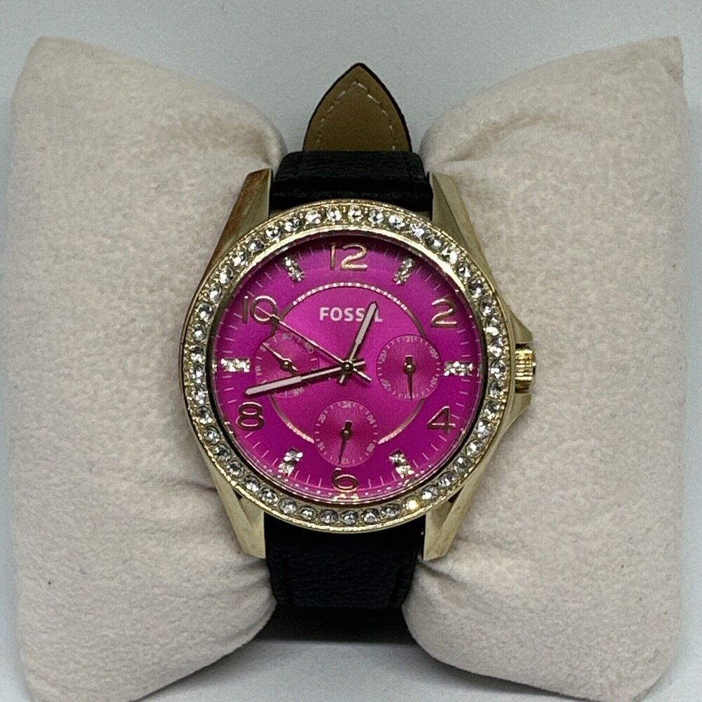 Fossil Riley ES3597 Women's Black Leather Analog Dial Quartz Wrist Watch HME279
